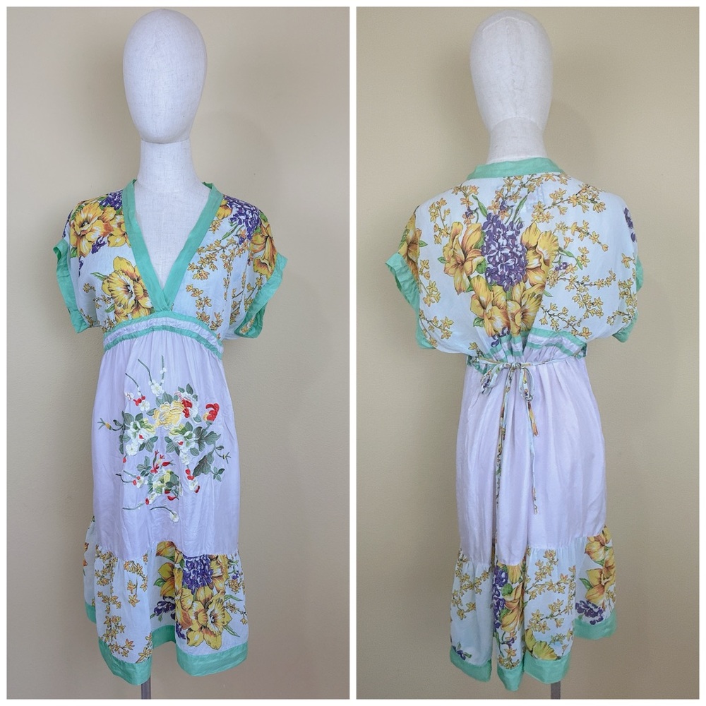 Johnny Was Silk Embroidered Peasant Dress / Medium